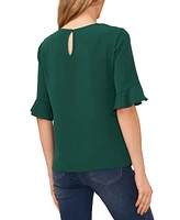 CeCe Women's Ruffled-Cuff 3/4-Sleeve Crew Neck Blouse