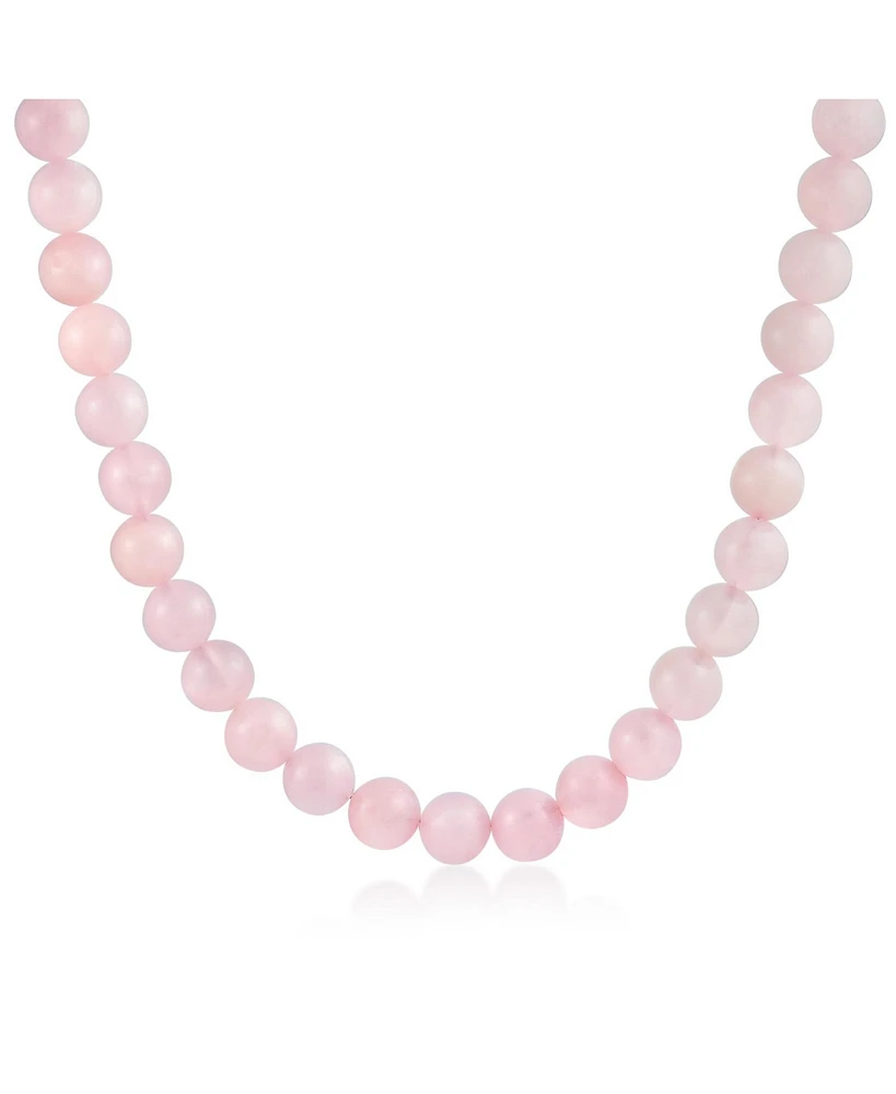 Bling Jewelry Plain Simple Classic Pale Pink Natural Rose Quartz Round 10MM Bead Strand Necklace Silver Plated Clasp