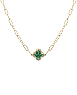 Lab-Grown Emerald Clover Pendant Necklace (1/5 ct. t.w.) in 14k Gold-Plated Sterling Silver, 16" + 2" extender
