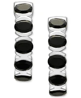 Onyx Small Oval Hoop Earrings in Sterling Silver