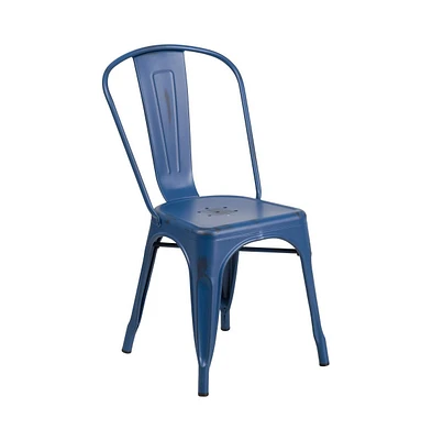 Banks Indoor/Outdoor Stacking Metal Dining Chair With Single Slat Back And Distressed Powder Coated Finish