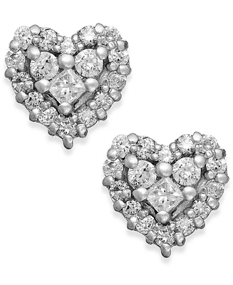 Effy Diamond Heart Stud Earrings (1/2 ct. t.w.) in 14k White Gold (Also available in Yellow Gold)
