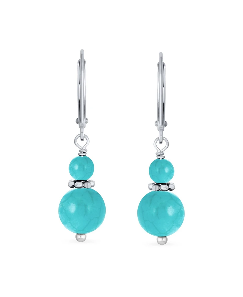 Bling Jewelry Natural Stones Boho Bali Milgrain Edged Beaded Rondel Separator Double Ball Round Drop Dangle Earrings Sterling Silver Lever back