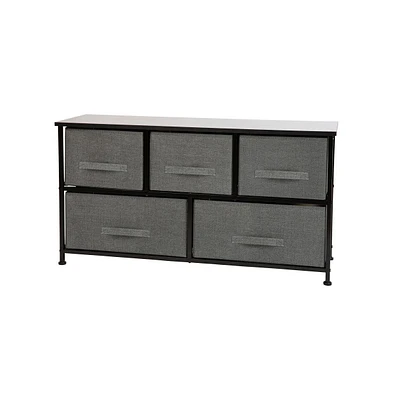 5 Drawer Storage Chest With Wood Top & Dark Fabric Pull Drawers