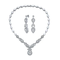 Bling Jewelry Jewelry Set Marquise Leaf Starburst Necklace & Earrings Silver Plated