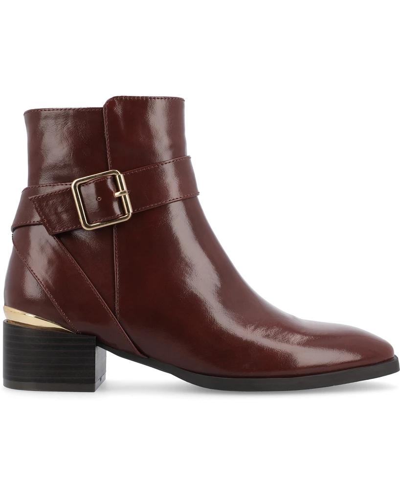 Journee Collection Women's Elley Buckle Strap Block Heel Booties
