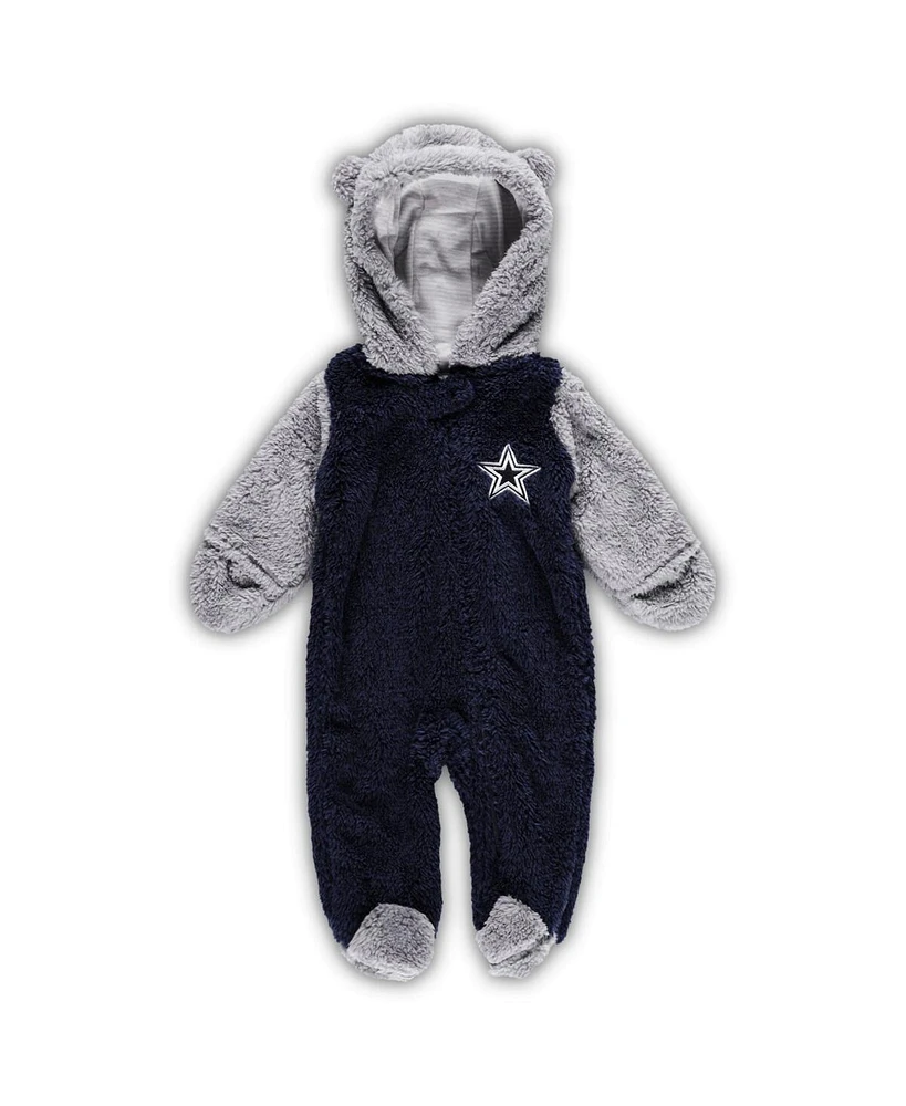 Newborn and Infant Navy, Gray Dallas Cowboys Game Nap Teddy Fleece Bunting Full-Zip Sleeper