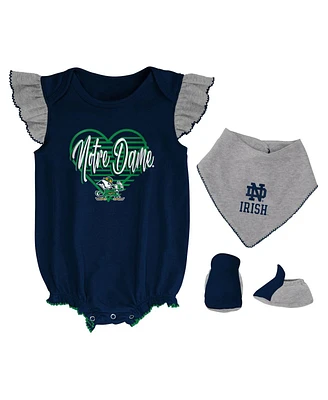 Girls Newborn and Infant Navy, Heather Gray Notre Dame Fighting Irish All The Love Bodysuit Bib Booties Set