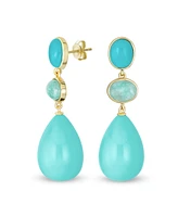 Unique Geometric dangling Teardrop Ball Teardrop Multi Shape Oval & 3 Multi-Tier Natural Gemstone Party Dangling Earrings for Women in 14K Yellow Gold