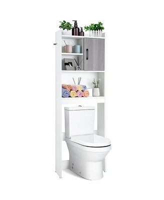 Costway Over The Toilet Storage Cabinet Bathroom Space Saver w/ Open Shelves & Door