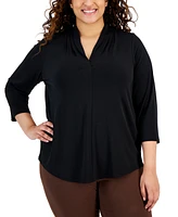 Jm Collection Plus Solid V-Neck 3/4-Sleeve Top, Exclusively at Macy's