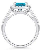 Macy's Blue Topaz (2-3/4 ct. t.w.) and Diamond (1/4 Halo Ring 14K White Gold