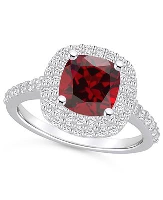 Macy's Garnet and Diamond Accent Halo Ring 14K White Gold