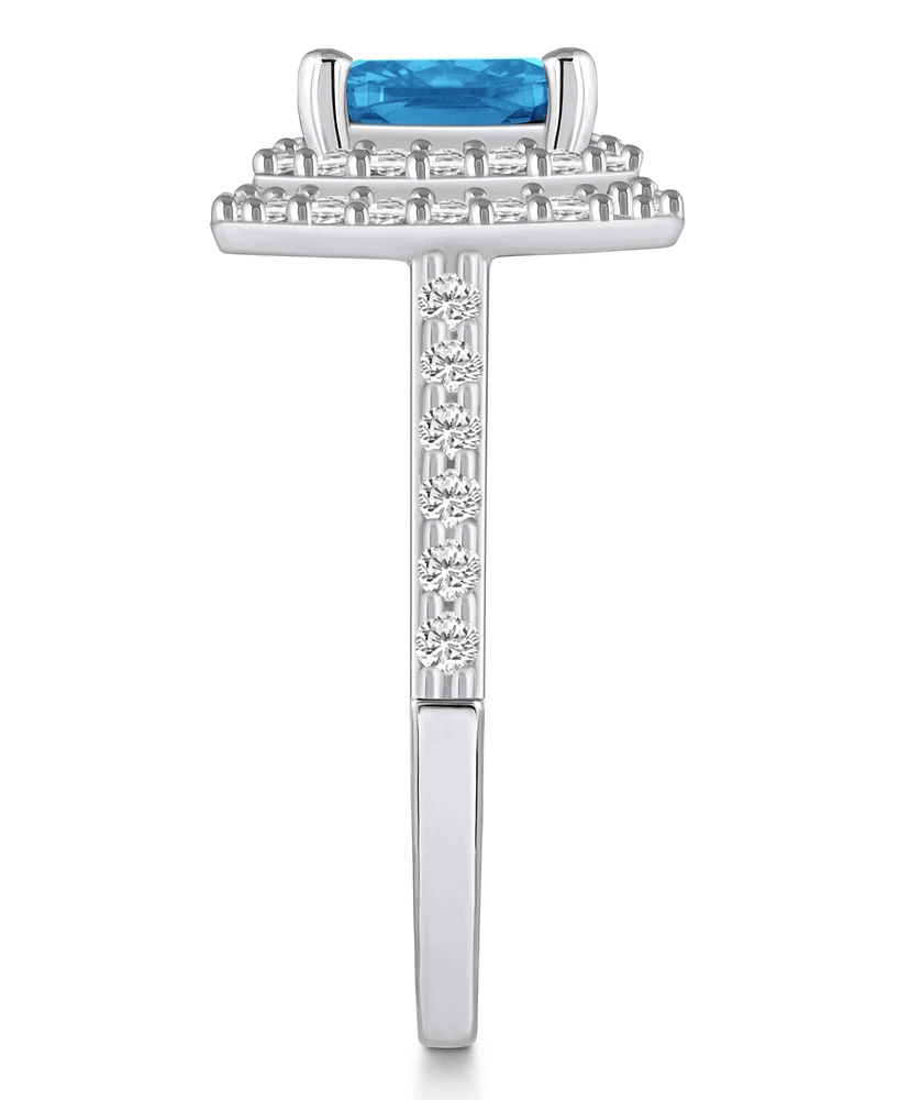 Macy's Blue Topaz and Diamond Accent Halo Ring 14K White Gold