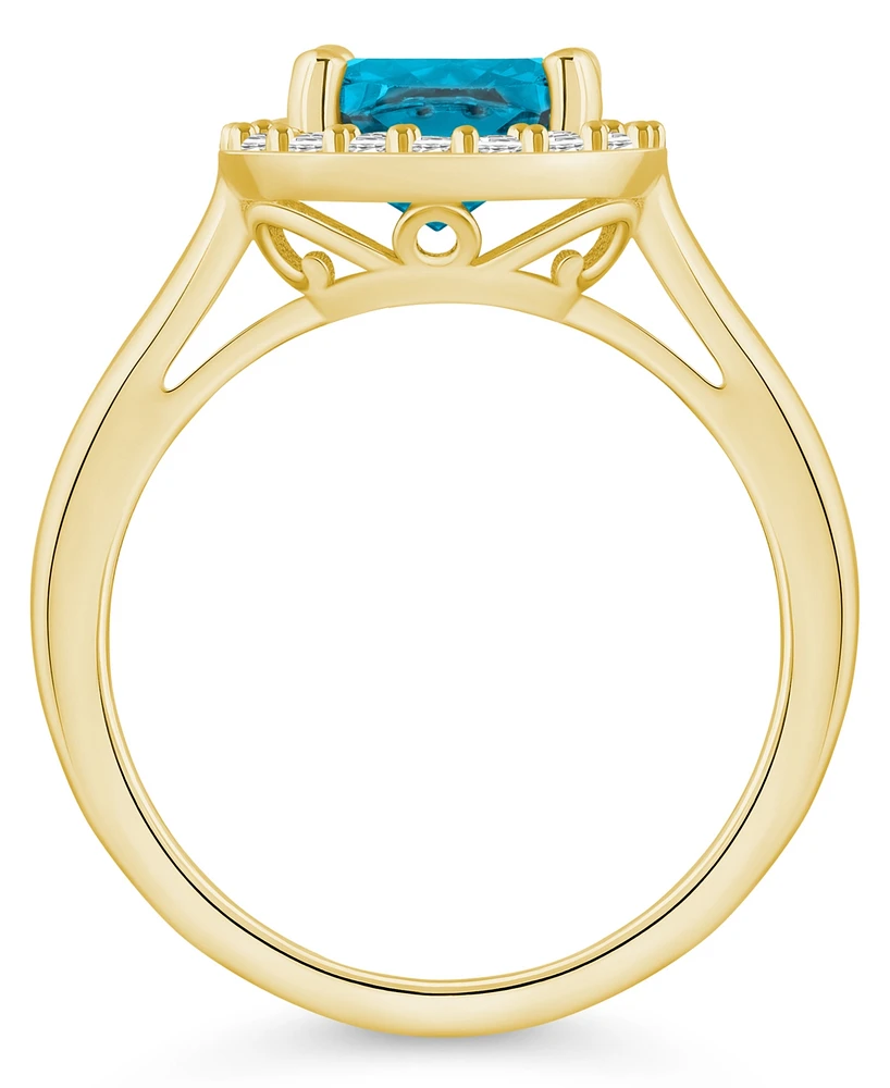 Macy's Blue Topaz (2-3/4 ct. t.w.) and Diamond (1/4 Halo Ring 14K Yellow Gold