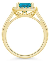 Macy's Blue Topaz (2-3/4 ct. t.w.) and Diamond (1/4 Halo Ring 14K Yellow Gold