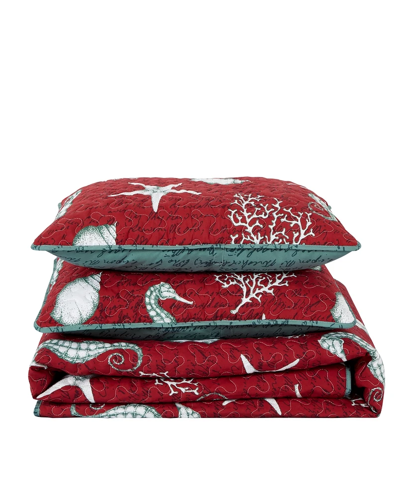 Closeout! Videri Home Festive Seahorse Reversible 3-Piece Quilt Set, Full/Queen