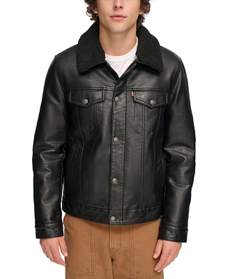 Levi's Men's Sherpa-Trim Faux-Leather Trucker Jacket
