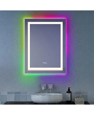 32'' x 24'' Bathroom Wall Mirror Makeup Mirror with Colorful Light Anti-Fog
