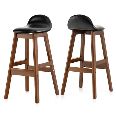Set of 2 Upholstered Pu Leather Barstools 27.5'' Wooden Dining Chairs