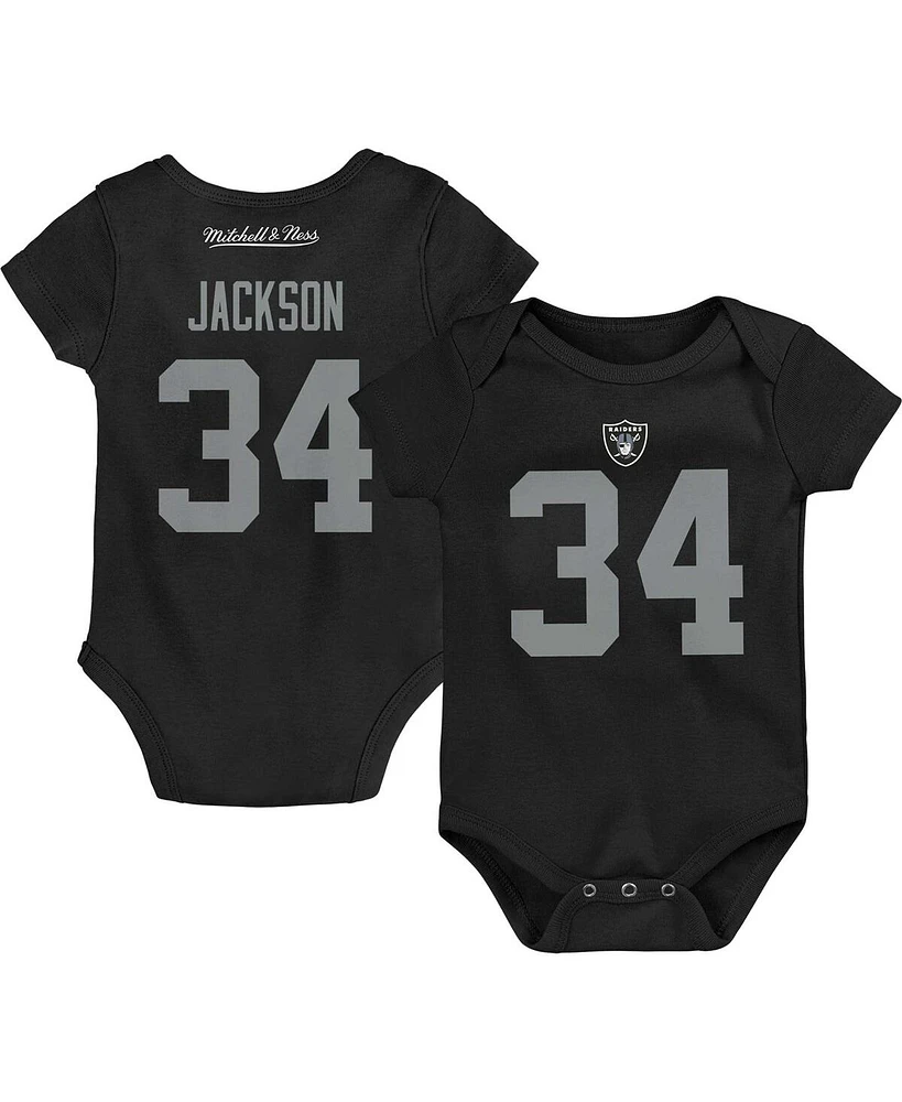 Newborn and Infant Boys and Girls Mitchell & Ness Bo Jackson Black Las Vegas Raiders Retro Name and Number Bodysuit