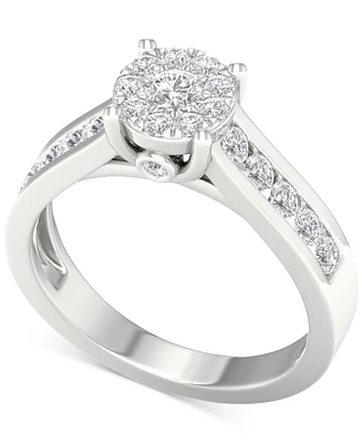 Diamond Cluster Channel-Set Engagement Ring (3/4 ct. t.w.) in 14k White Gold