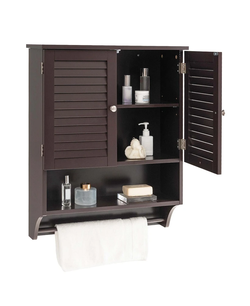 Bathroom Wall Mounted Medicine Cabinet with Louvered Doors & Towel Bar