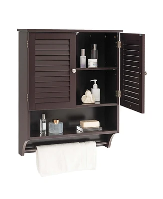 Bathroom Wall Mounted Medicine Cabinet with Louvered Doors & Towel Bar