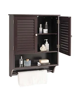Bathroom Wall Mounted Medicine Cabinet with Louvered Doors & Towel Bar