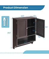 Bathroom Wall Mounted Medicine Cabinet with Louvered Doors & Towel Bar