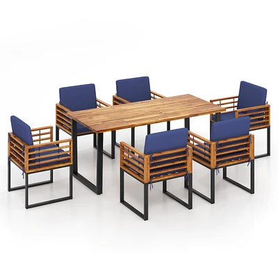 7pcs Patio Acacia Wood Dining Chair & Table Set Heavy-Duty Space-Saving Outdoor