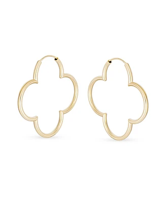 Bling Jewelry Simple Clover Flower Shaped Thin Tube Endless Hoop Earrings Sterling Silver 1.5 Diameter