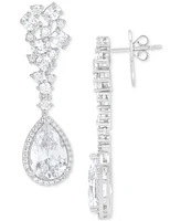 Arabella Cubic Zirconia Pear Halo Cluster Drop Earrings in Sterling Silver