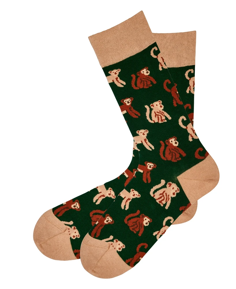 Love Sock Company Men's Monkey Novelty Colorful Unisex Crew Socks with Seamless Toe Design, Pack of 1