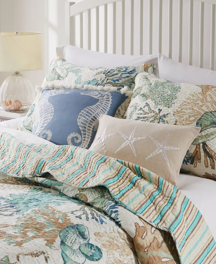 Greenland Home Fashions Atlantis Reversible Coastal 4 Piece Quilt Set, Twin/Twin Xl