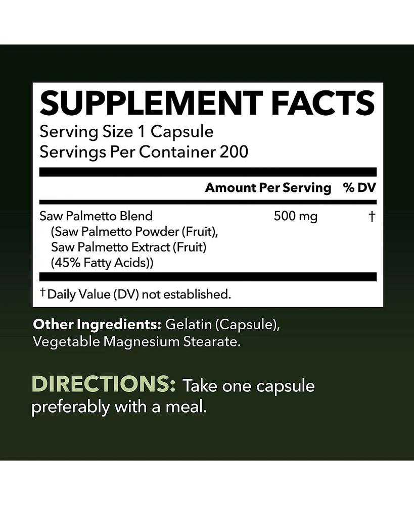 Saw Palmetto Capsules, Prostate Supplement for Men, Reduce Balding & Hair Thinning, Dht Blocker, Havasu Nutrition, 200ct