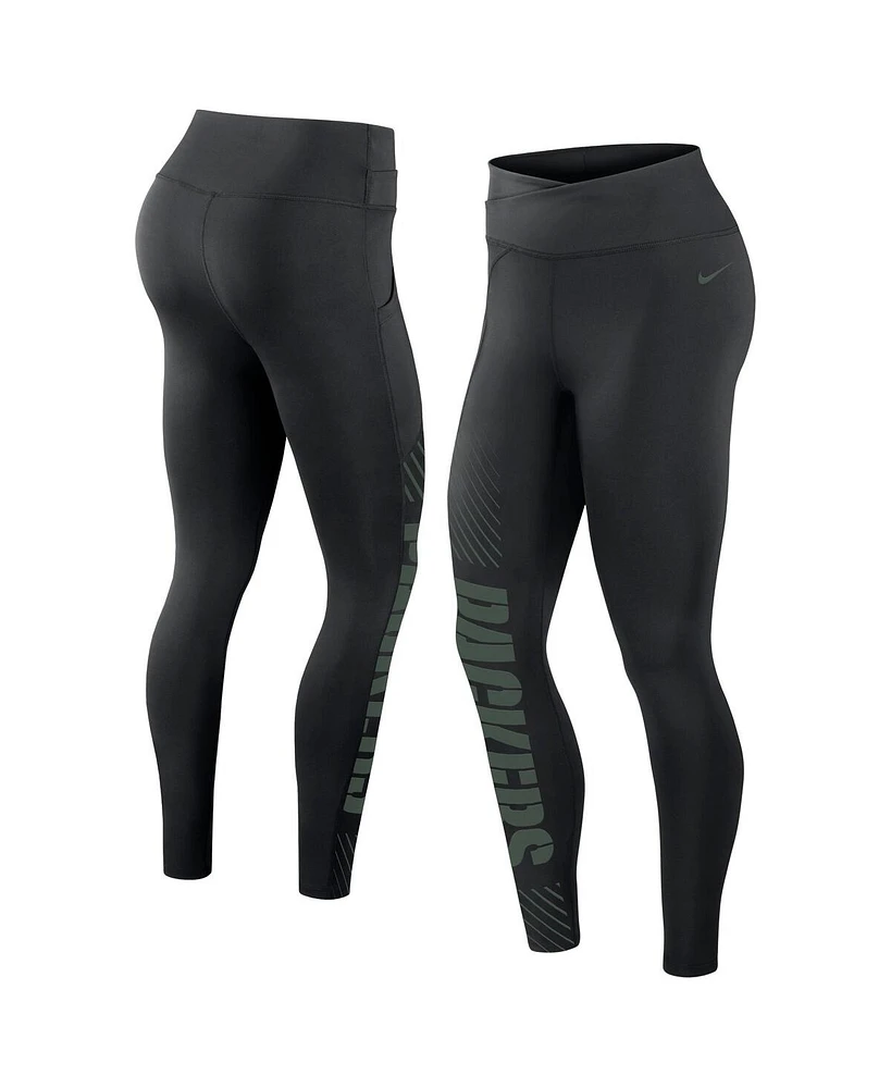 Women's Nike Black Green Bay Packers Yard Line Crossover Leggings