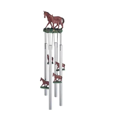 23" Long Round Top Brown Horse with Foal Wind Chime