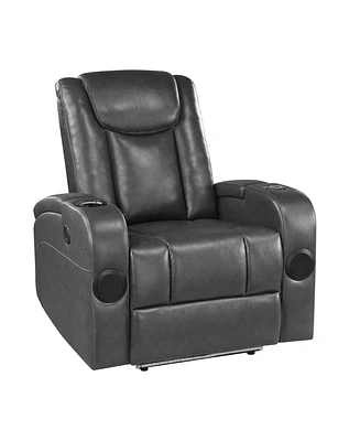 White Label Bryce 36" Power Reclining Chair with Wireless Charger, Cooling Cup-Holder, Storage Arms, Speakers, Led Light and Usb Port