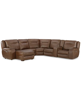 Closeout! Hansley 6-Pc Zero Gravity Leather Sectional with Power Recliner and Chaise, Created for Macy's