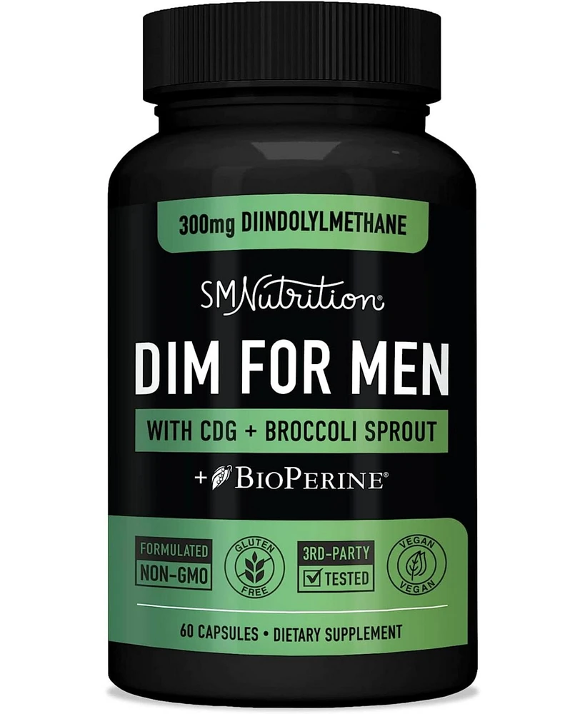 Dim 300mg For Men, Estrogen Blocker & Aromatase Inhibitor, Men s Hormone Balance & Fitness Booster Supplement with Diindolylmethane, SMNutrition, 60ct