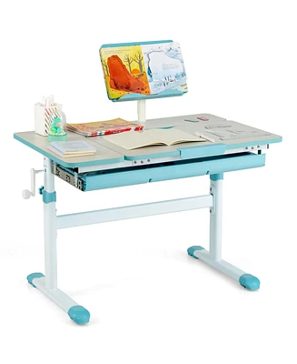 Height-Adjustable Kids Desk Children Study Table with Tilt Desktop & Book Stand