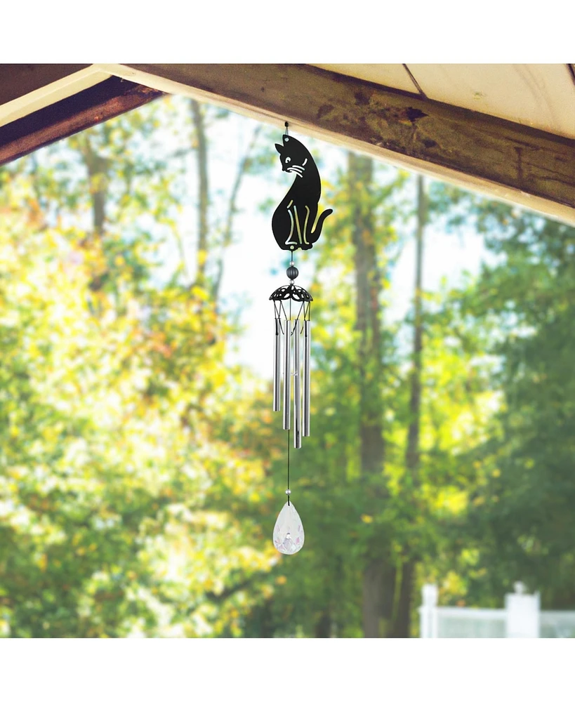 Fc Design 25" Long Black Cat Silhouette Wind Chime Home Decor Perfect Gift for House Warming, Holidays and Birthdays