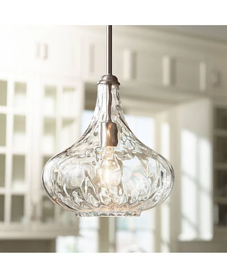360 Lighting Cora Brushed Nickel Silver Mini Pendant Light 11" Wide Mid Century Modern Textured Clear Glass Shade for Dining Room House Entryway Bedro