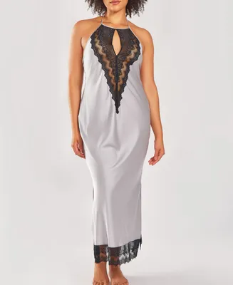 iCollection Plus Silky Stretch Satin Halter Nightgown