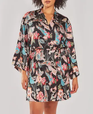 iCollection Plus Size Silky Soft Short Printed Robe