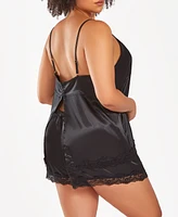 iCollection Plus Size Silky Centered Jeweled Camisole and Shorts Pajama Set