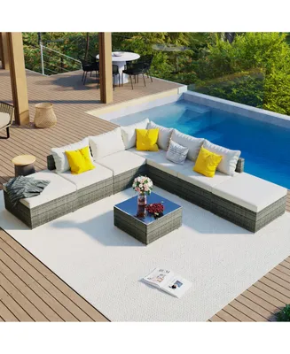 8-Pieces Outdoor Patio Furniture Sets, Garden Conversation Wicker Sofa Set, Single Sofa