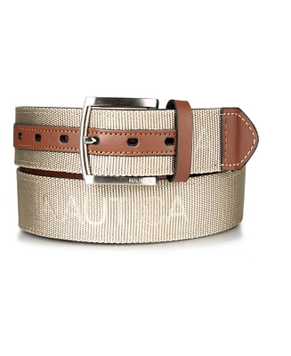 Nautica Men's Leather Tab Signature Webbing Logo Belt