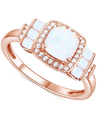 Lab-Grown Opal (3/8 ct. t.w.) & White Sapphire (1/6 Statement Ring 14k Rose Gold-Plated Sterling Silver (Also Ruby